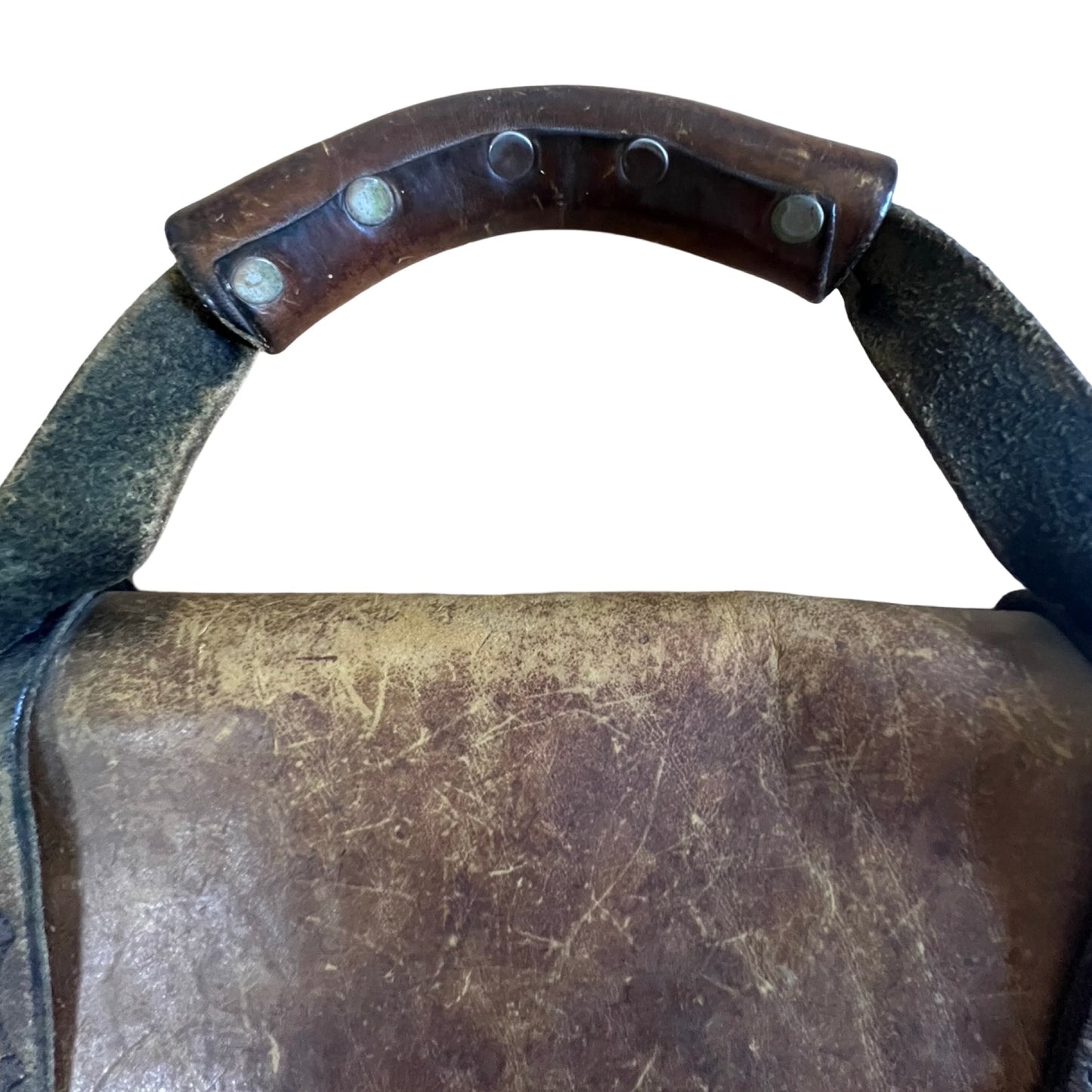 Vintage 70’s Large Handmade Tooled Leather Satchel Brass Hardware