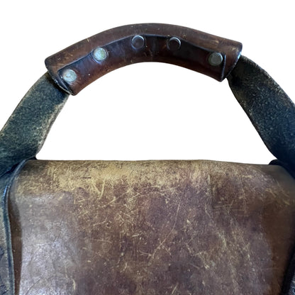 Vintage 70’s Large Handmade Tooled Leather Satchel Brass Hardware