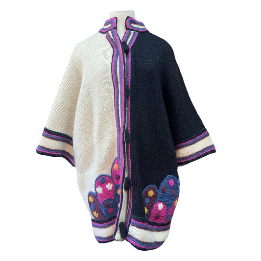 Rare Vintage Dobrila Artisan Hand Knit Pastoral Cardigan L