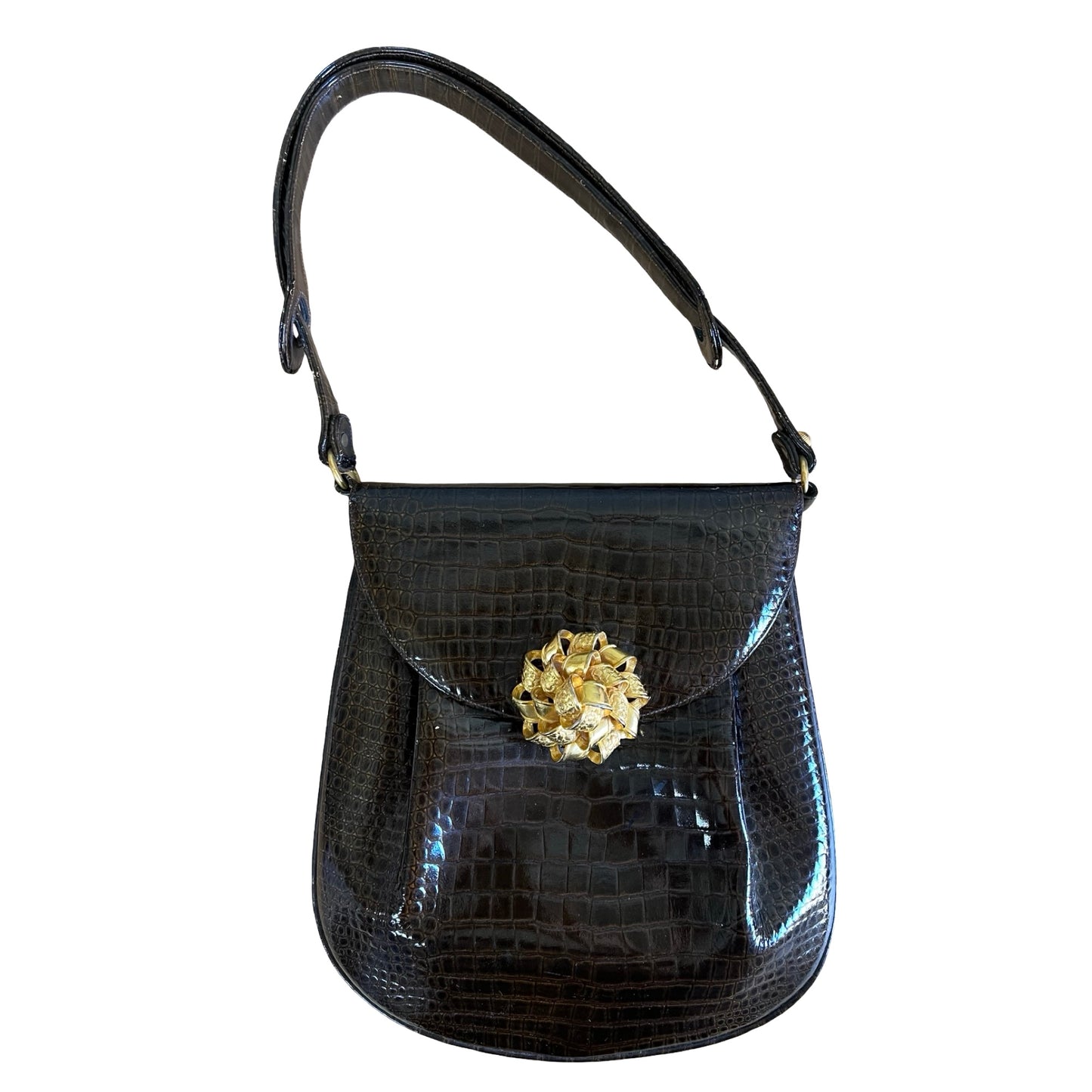 Vintage 1950’s Embossed Patent Leather Purse w/ Gold Brooch Closure