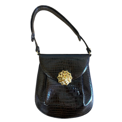 Vintage 1950’s Embossed Patent Leather Purse w/ Gold Brooch Closure