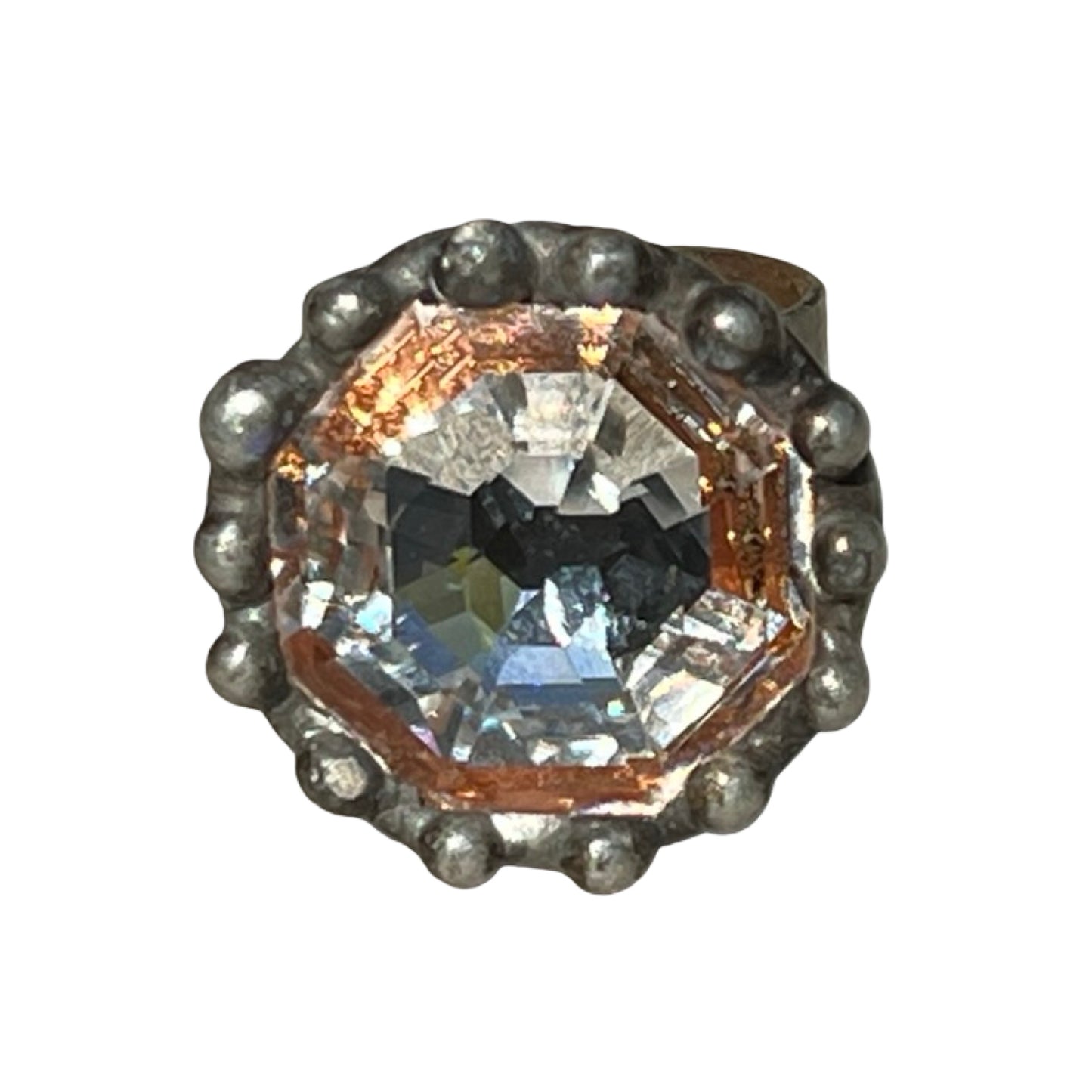 Signed Mikal Winn 2015 Crystal Mixed Metal Brutalist Ring Adjustable