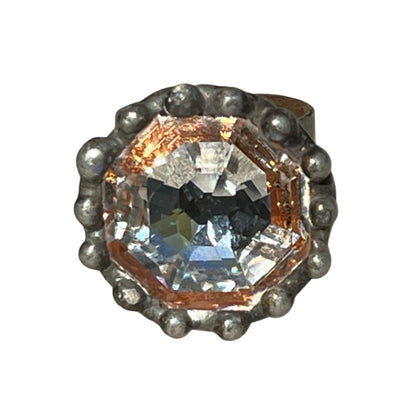 Signed Mikal Winn 2015 Crystal Mixed Metal Brutalist Ring Adjustable