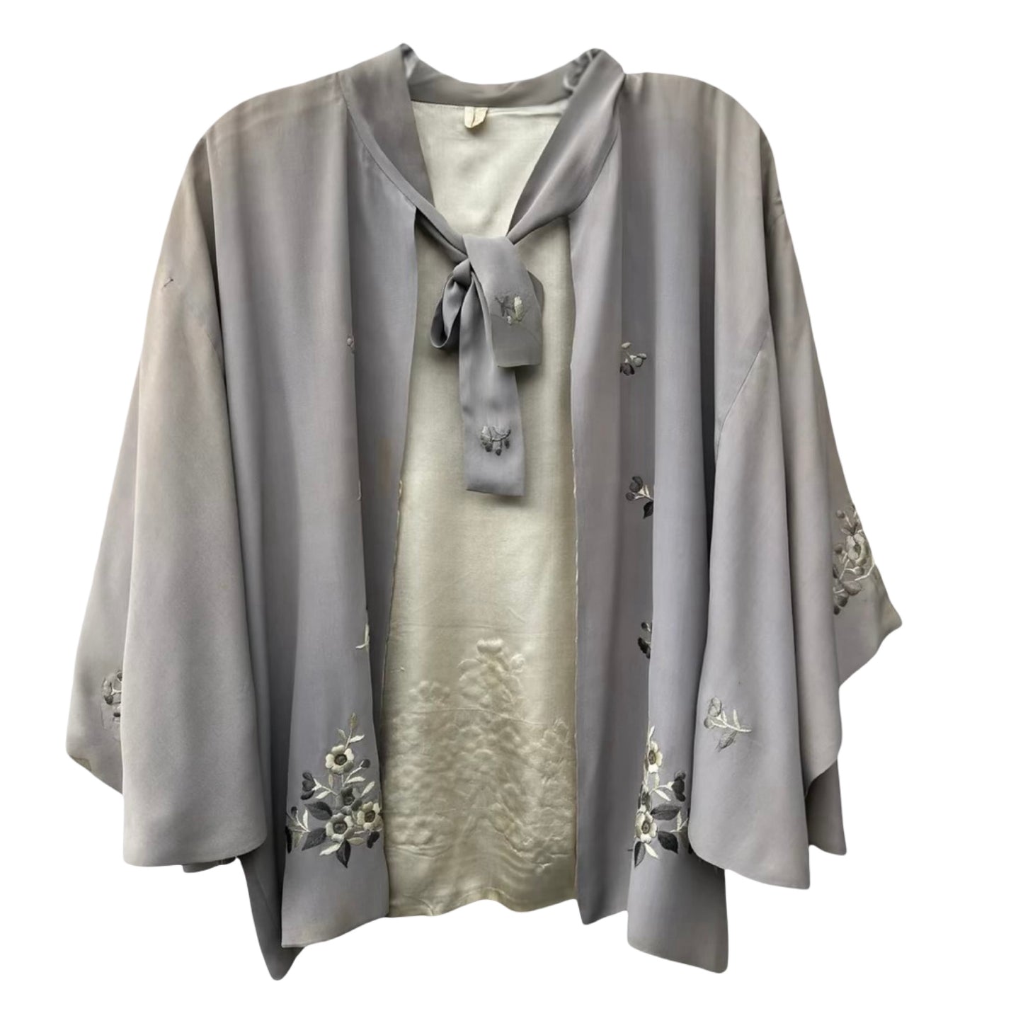 Rare Antique 1930’s  Embroidered Silk Bed Jacket Capelet