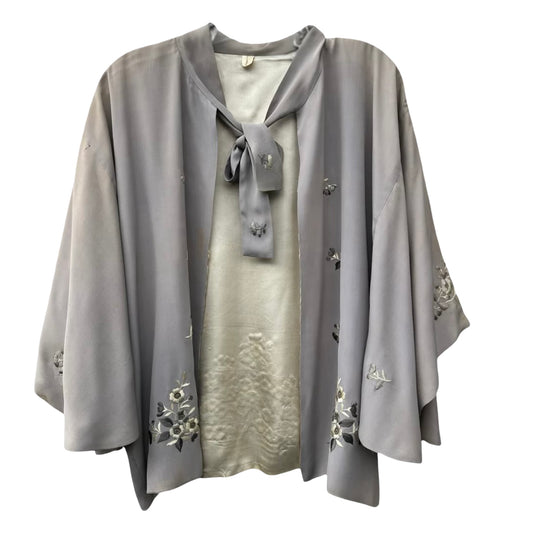 Rare Antique 1930’s  Embroidered Silk Bed Jacket Capelet