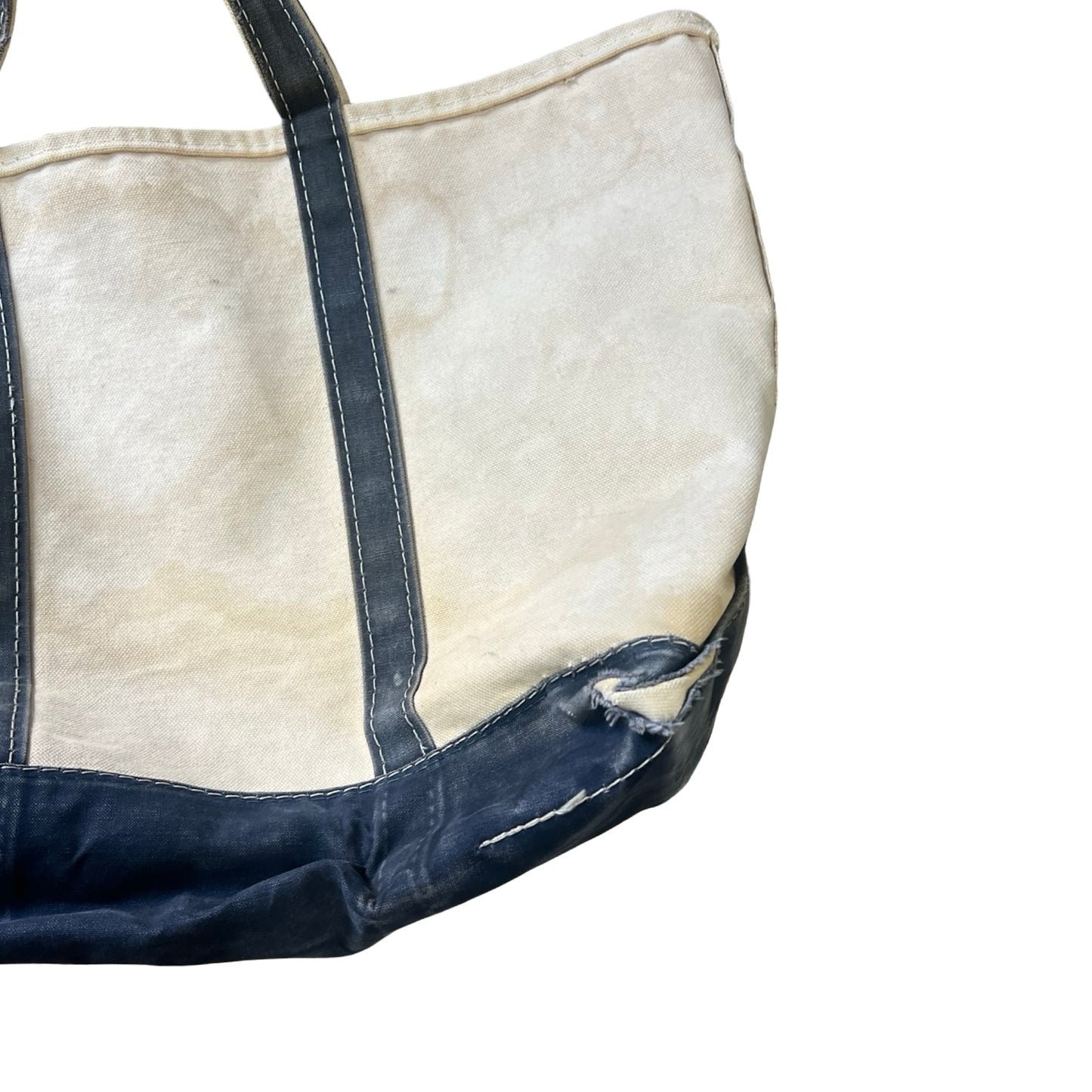 Rare Vintage 70’s/80’s Sawtooth Label Heavily Distressed LL Bean Faded Navy Boat & Tote Bag