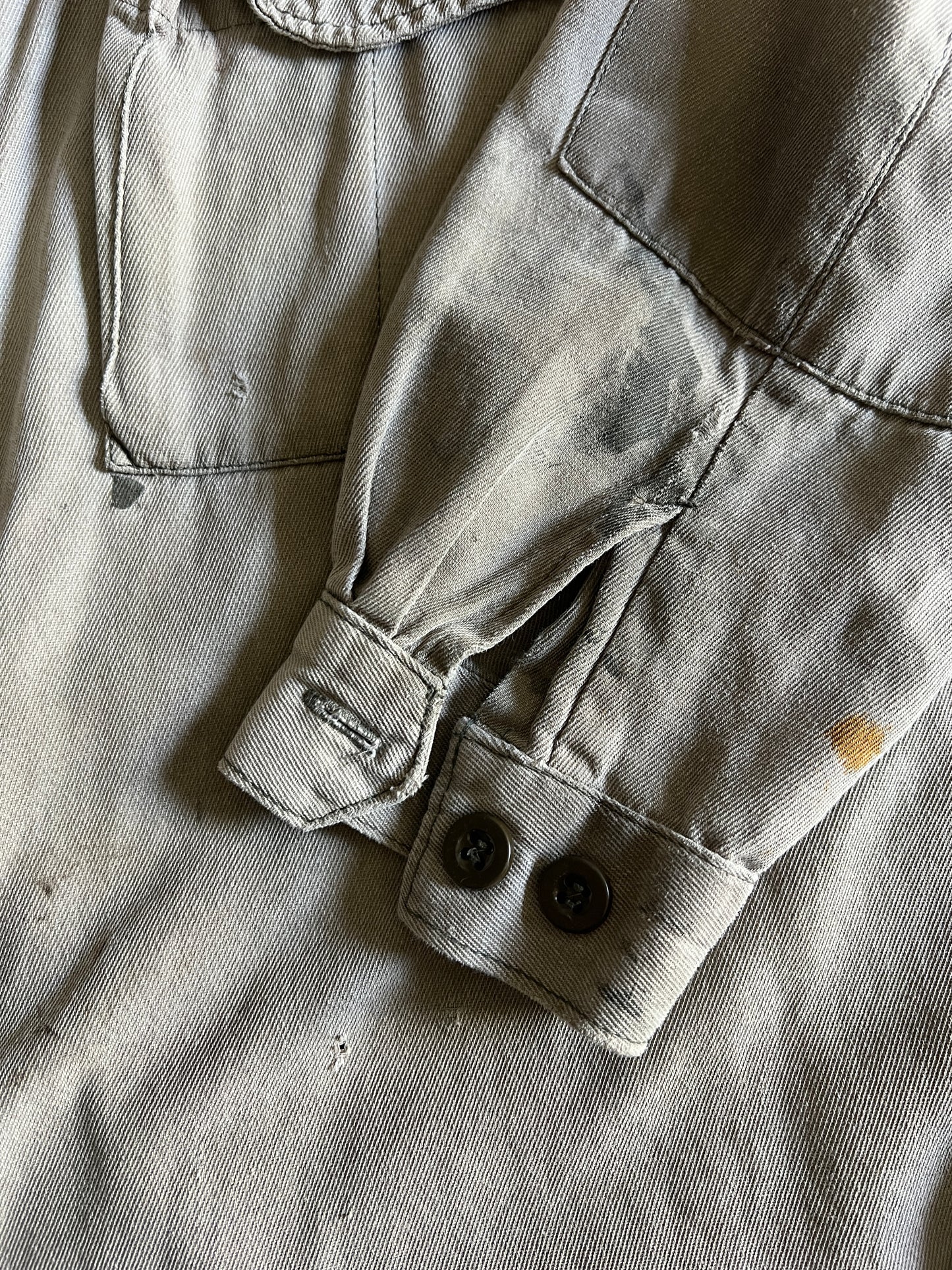 RARE Vintage European HBT Distressed Military Work Shirt Original Repairs XL