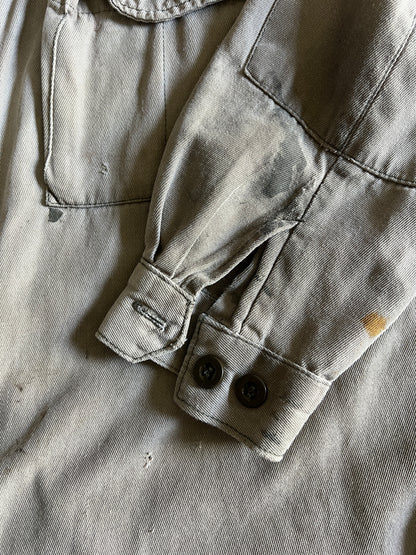 RARE Vintage European HBT Distressed Military Work Shirt Original Repairs XL
