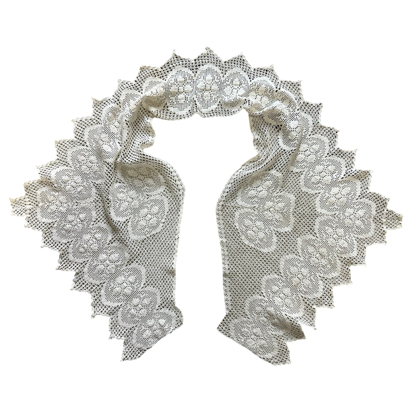 Antique Handmade Crochet Lace Oversized Collar w/ Popcorn Stitch