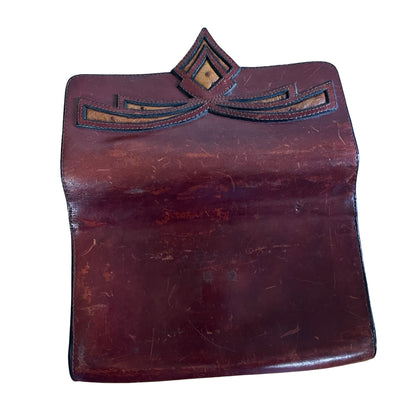 Rare Vintage 1940's Art Deco Leather Clutch Ostrich Inlay