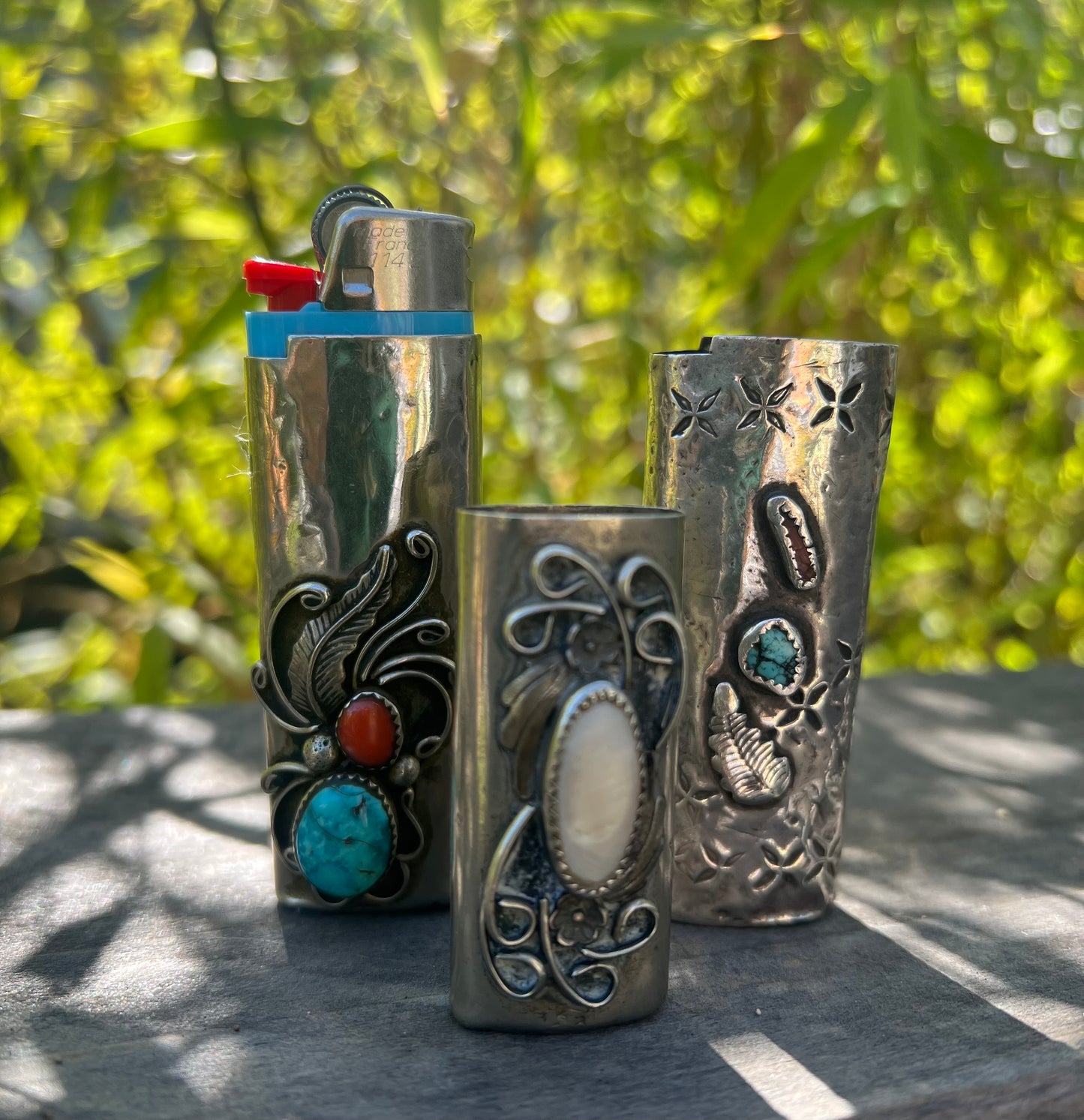 Vintage Navajo Sterling Silver and Mother of Pearl Lighter Cover for mini Bic