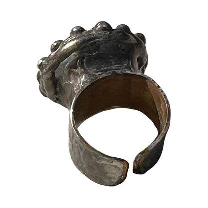Signed Mikal Winn 2015 Crystal Mixed Metal Brutalist Ring Adjustable
