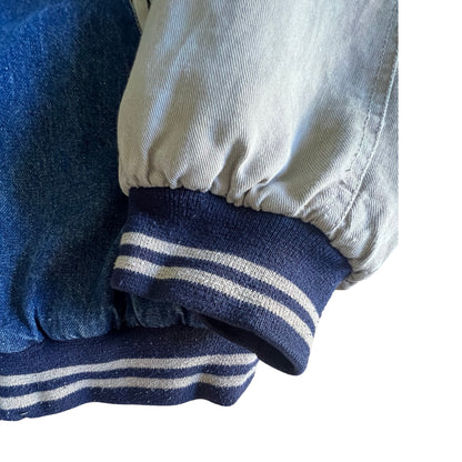 Vintage 80’s Adidas X Yankees Distressed Denim Varsity Jacket XL