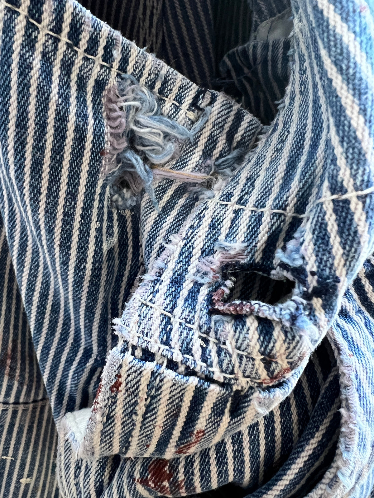 Vintage Heavily Distressed Key Engineer Striped Cropped Gaucho Overalls
