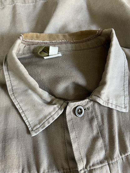 RARE Vintage European HBT Distressed Military Work Shirt Original Repairs XL