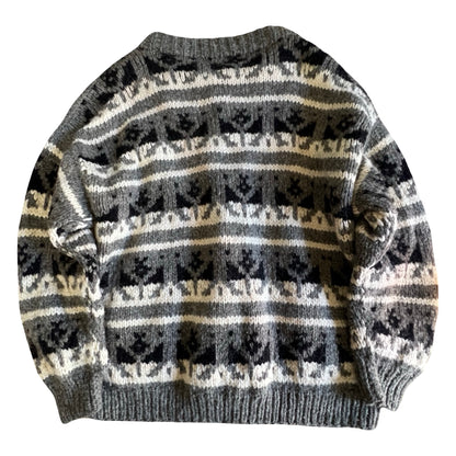 Vintage Hand Knit Wool Cowichan Cardigan w/ Pockets