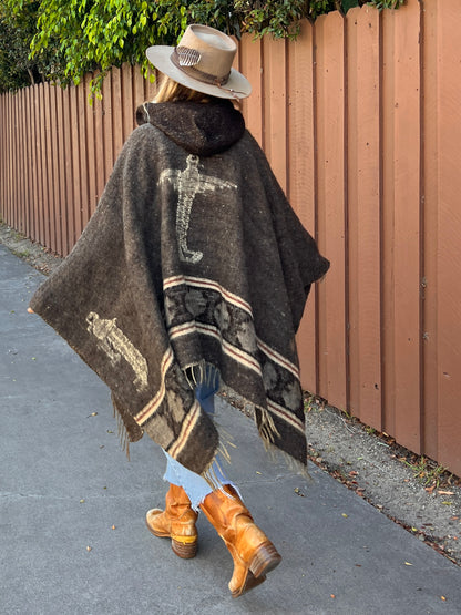 Rare Vintage 1960’s Guatemalan Quetzal Bird Handmade Wool Poncho O/S
