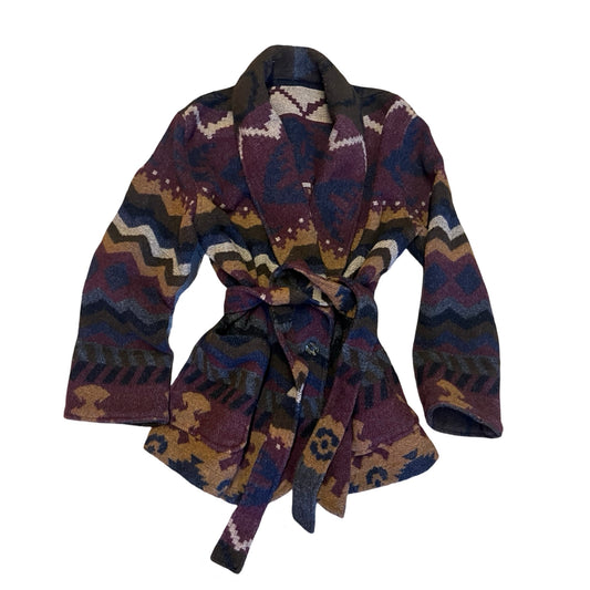Vintage 80’s Belted Blanket Blazer Jacket Robe Shawl Collar Southwestern Design