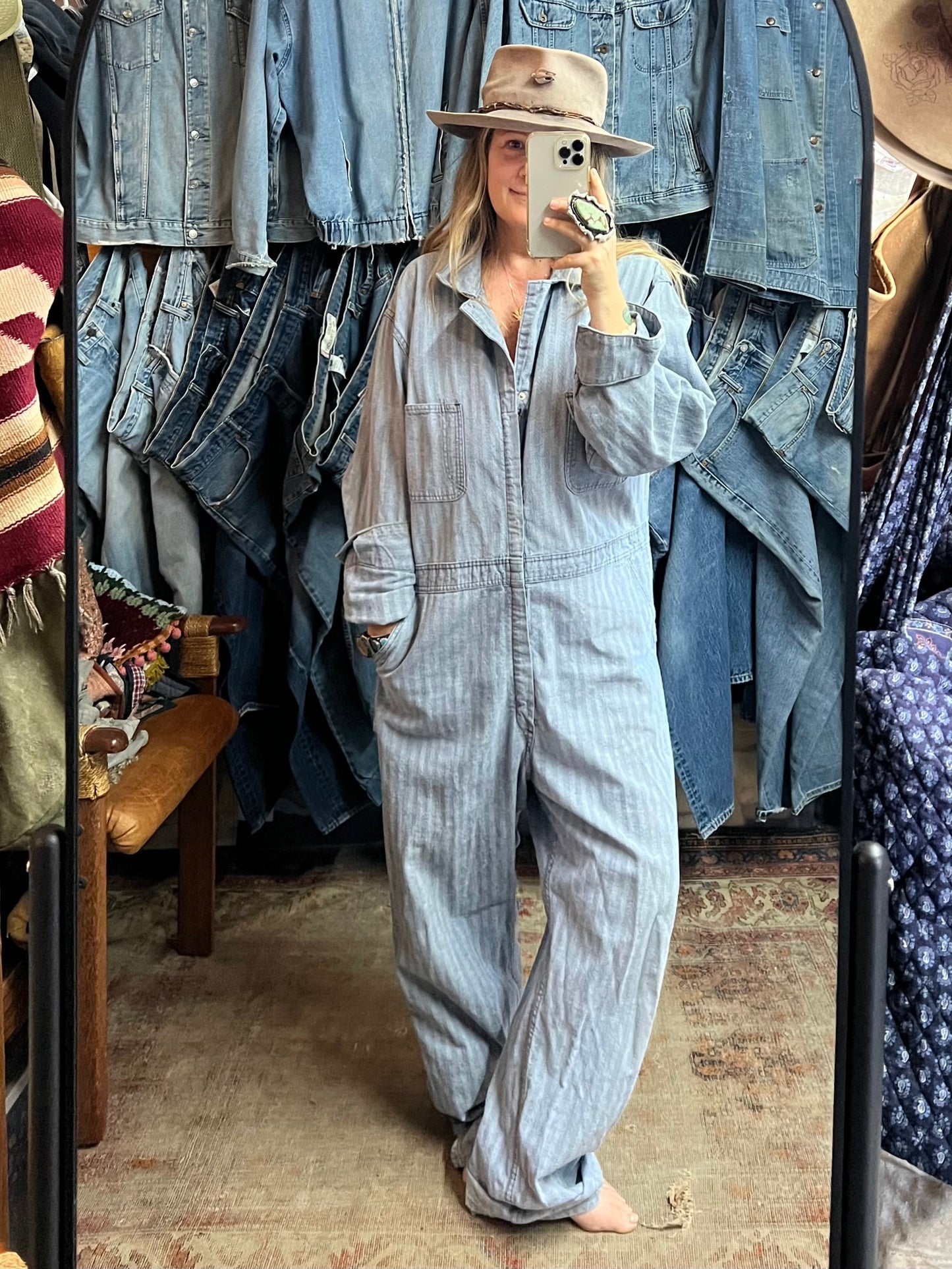 Vintage Late 70’s Early 80’s Wrangler Herringbone Twill Denim Oversized Jumpsuit