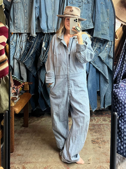 Vintage Late 70’s Early 80’s Wrangler Herringbone Twill Denim Oversized Jumpsuit