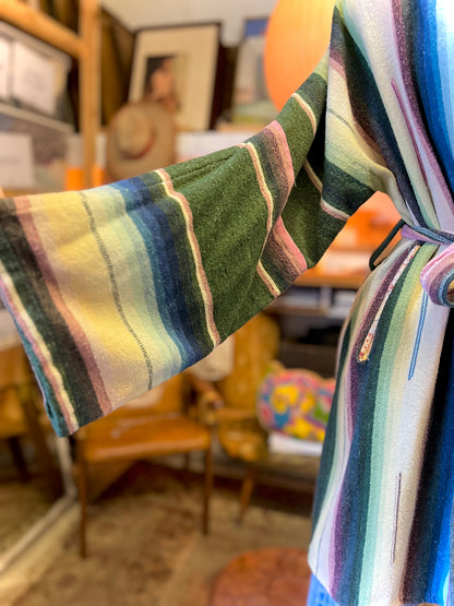 One-of-a-kind Handmade Vintage Serape Belted Hooded Surf Robe