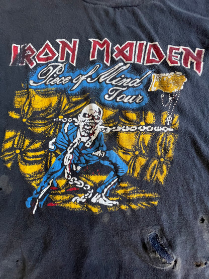Vintage Iron Maiden Thrashed & Distressed 1983 Piece Of Mind Original Tour Tee