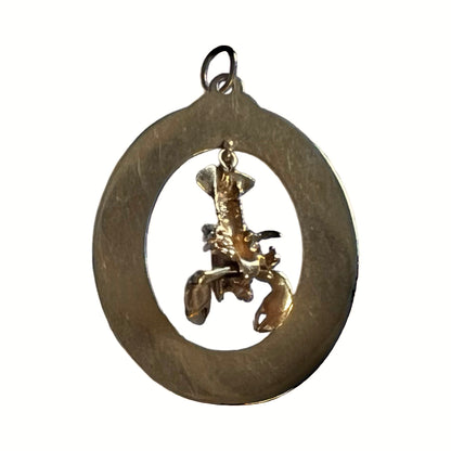 RARE Vintage 14K Articulated Lobster in Engine Turned Frame Pendant