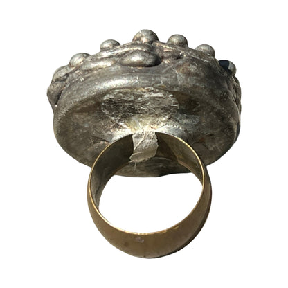 Signed Mikal Winn 2012 Crystal Mixed Metal Brutalist Ring Size 7