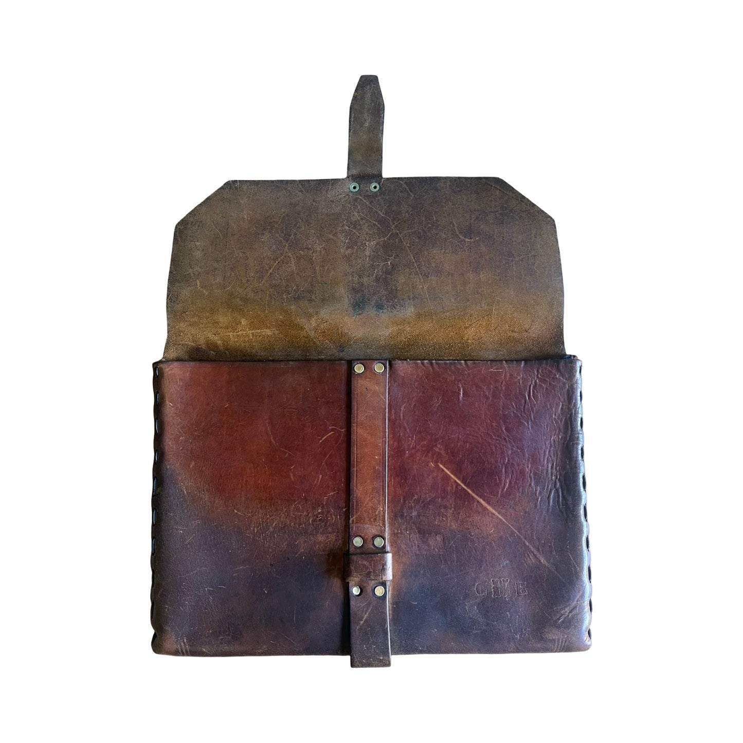 Vintage 70’s Large Handmade Leather Portfolio Briefcase Brass Hardware Beautiful Patina