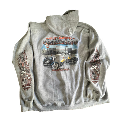 Vintage Heavily Distressed Oversized Harley Davidson Zip Hoodie 3XL