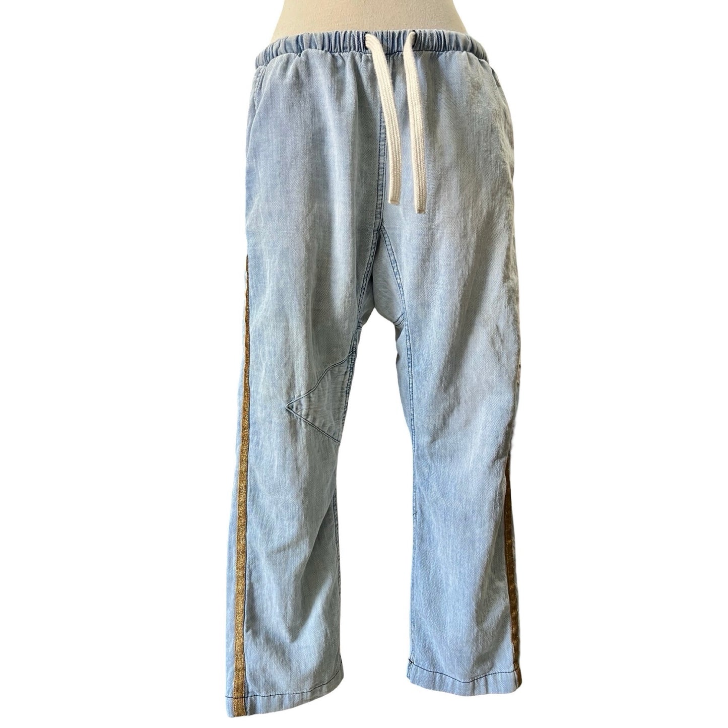 Free City Chambray Denim Drop Crotch Pants Gold Stripe M