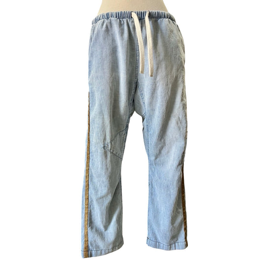 Free City Chambray Denim Drop Crotch Pants Gold Stripe M