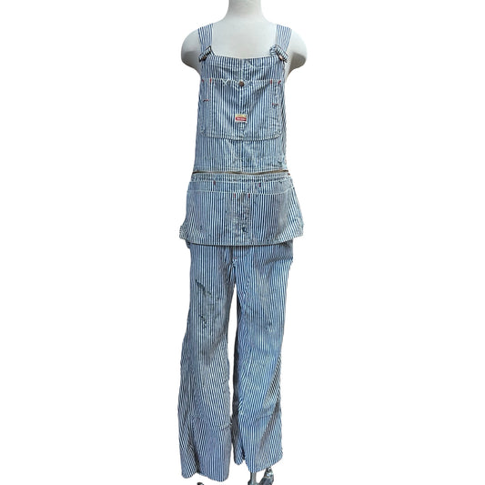 Very Rare Vintage 1940’s/50's Distressed Pay Day Square Bak Union Made Sanforized Sail Cloth Hickory Striped Apron Bib Overalls