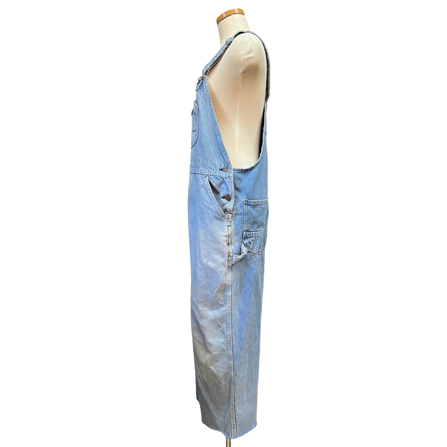 Vintage Distressed Key Imperial Denim Overalls Raw Hem