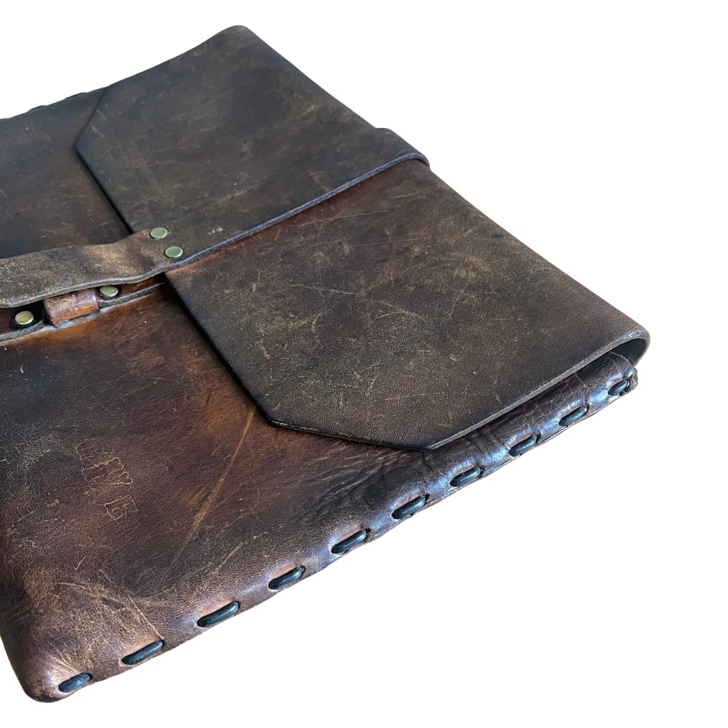 Vintage 70’s Large Handmade Leather Portfolio Briefcase Brass Hardware Beautiful Patina