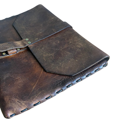 Vintage 70’s Large Handmade Leather Portfolio Briefcase Brass Hardware Beautiful Patina