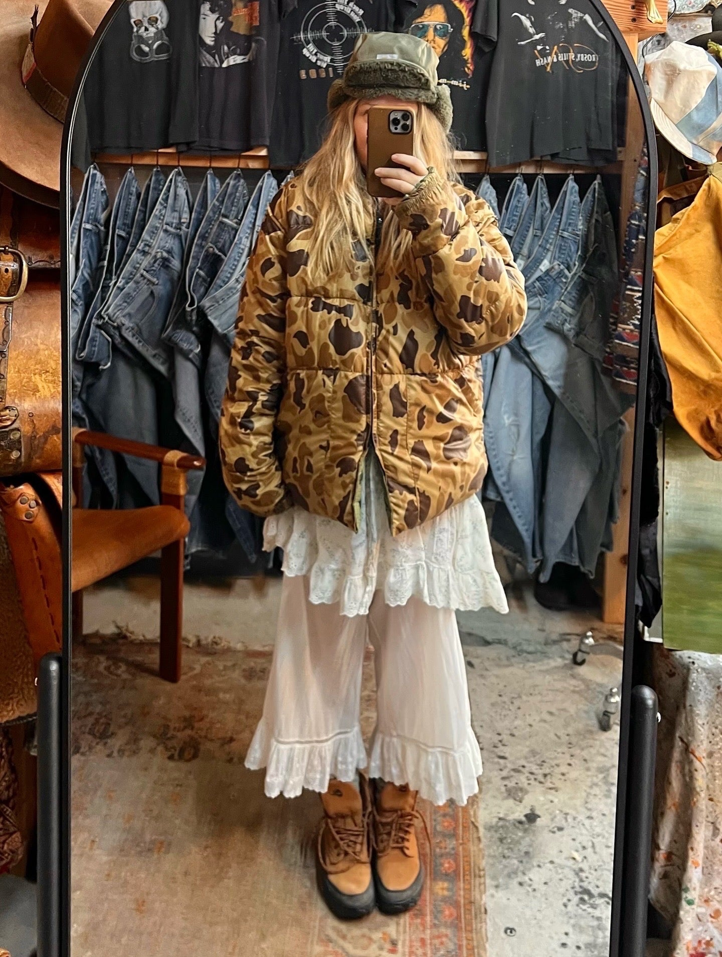 Rare Vintage 1970’s Ripstop Nylon Reversible Camo Down Jacket XL