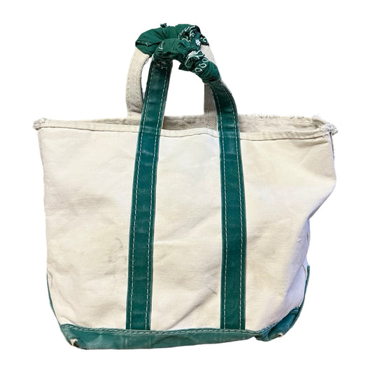 Vintage LL Bean Boat & Tote Small Distressed w/ Vintage Bandana Handle Repair