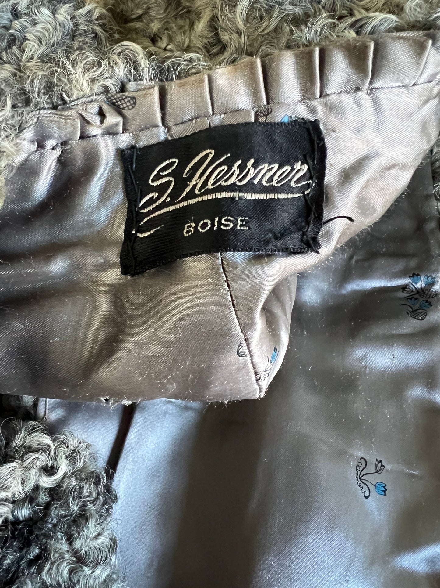 Vintage Salt & Pepper Curly Lamb Fur Stole