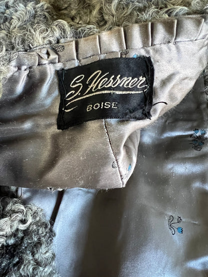 Vintage Salt & Pepper Curly Lamb Fur Stole