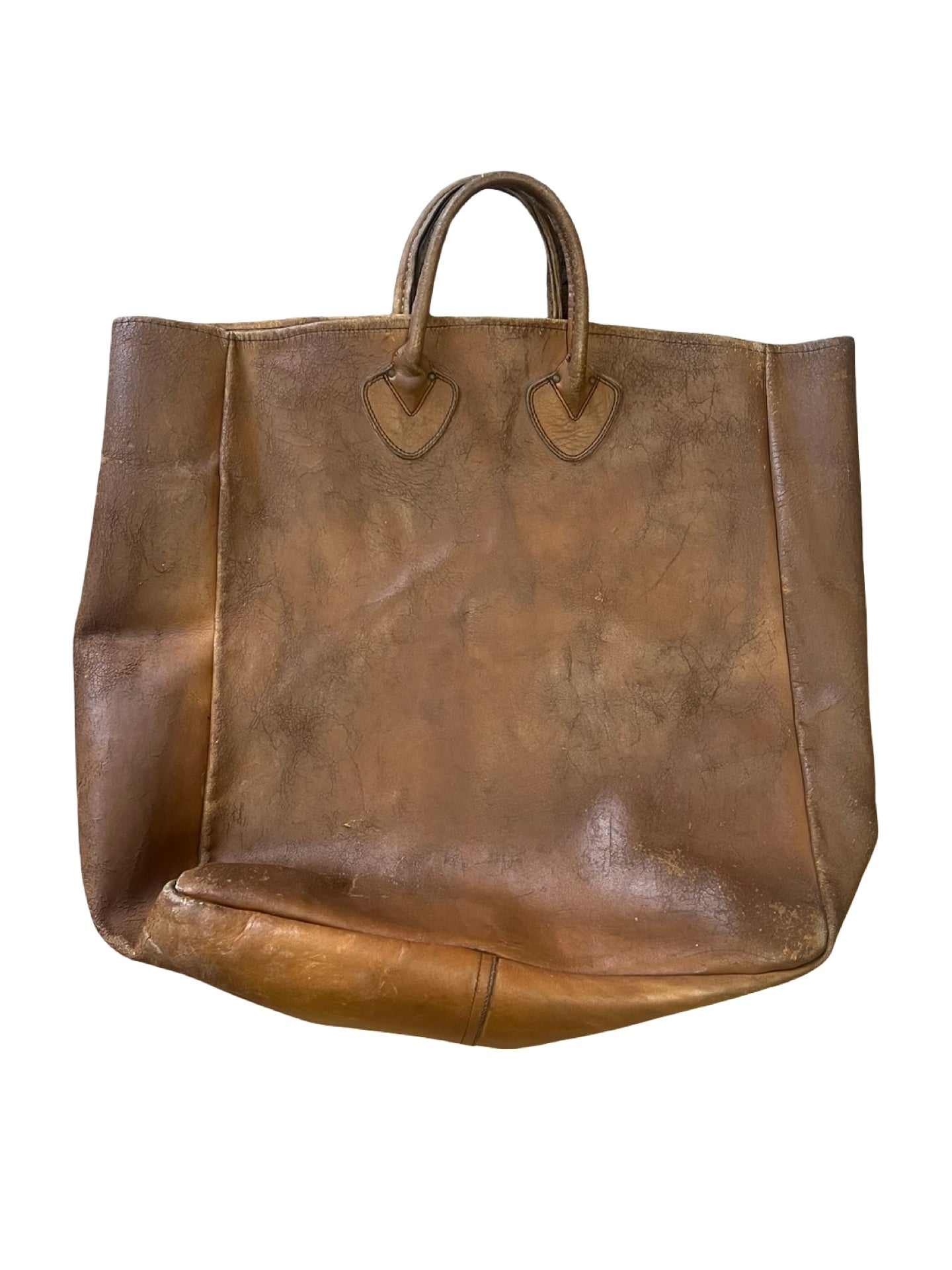 RARE Vintage LL Bean 1970’s Cursive Label Distressed Leather Tote XL