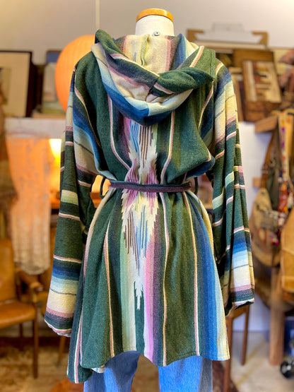 One-of-a-kind Handmade Vintage Serape Belted Hooded Surf Robe