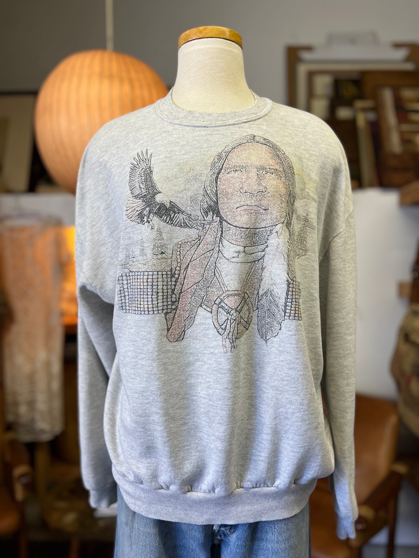 Vintage Rare 80’s Native American Crewneck Sweatshirt Faded & Well Worn XL