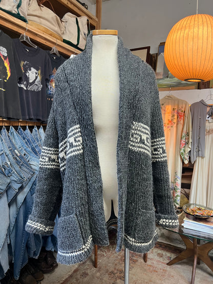 Vintage 1970’s Hand Knit Oversized Cowichan Cardigan XL