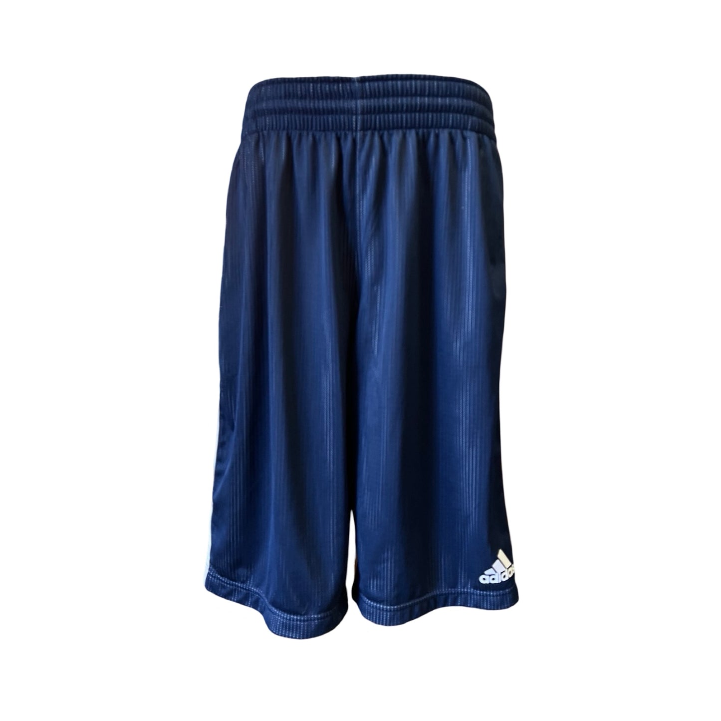 Early 2000’s Adidas Basketball Shorts Navy Stripe Front Logo Pockets Drawstring Mens L