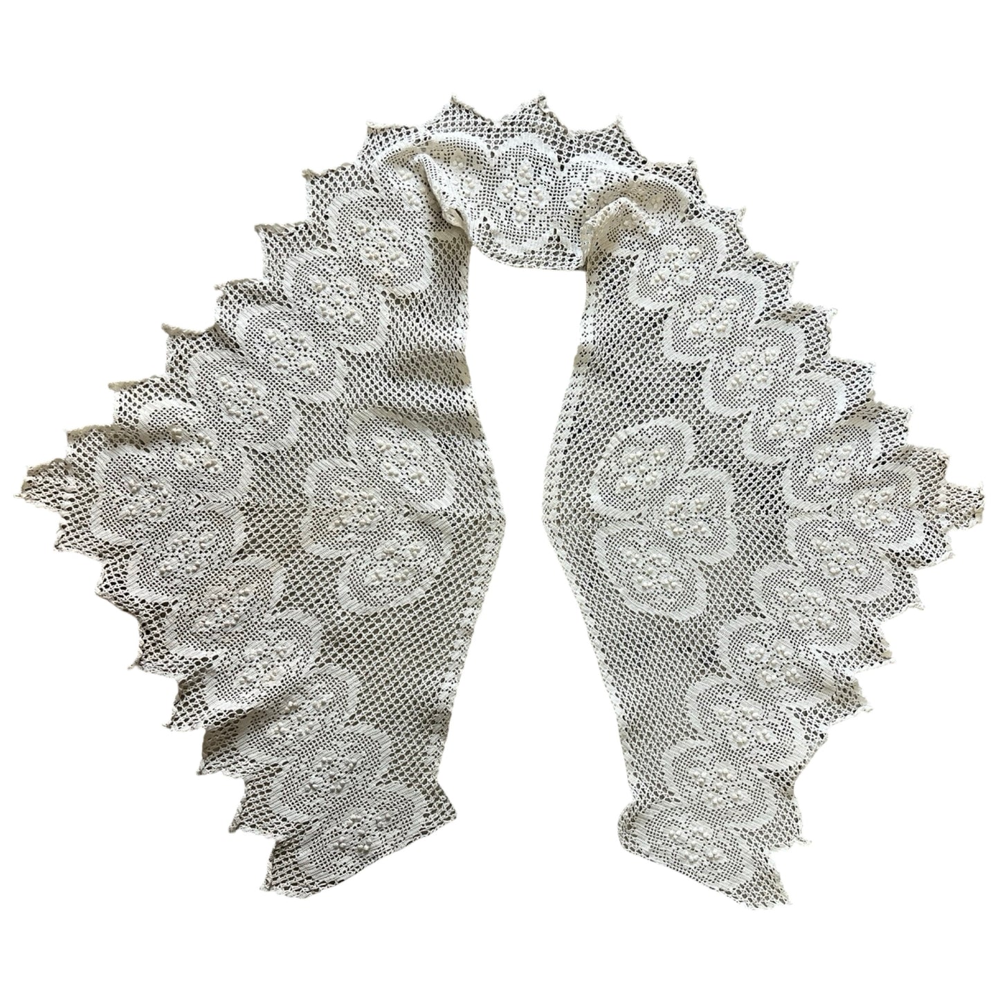 Antique Handmade Crochet Lace Oversized Collar w/ Popcorn Stitch