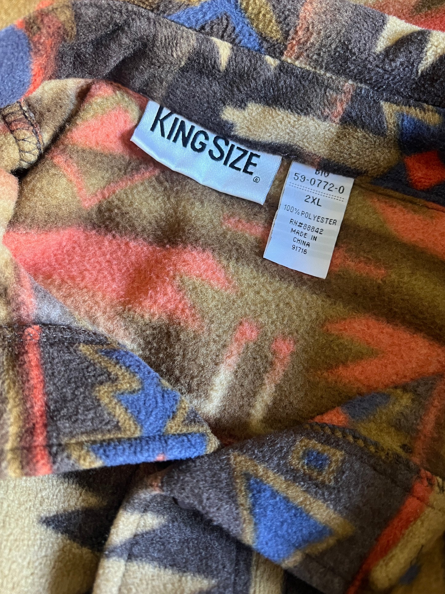 Vintage “King Size” Oversized Aztec Fleece Button Down XXL