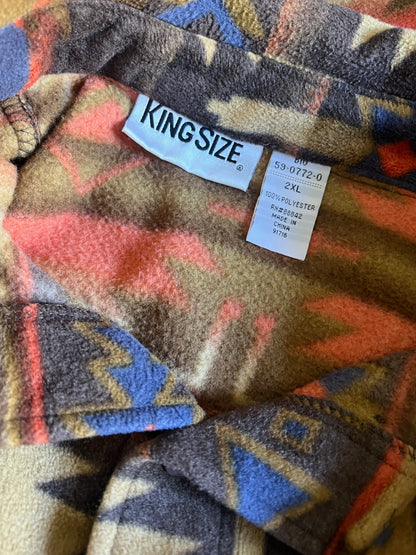 Vintage “King Size” Oversized Aztec Fleece Button Down XXL