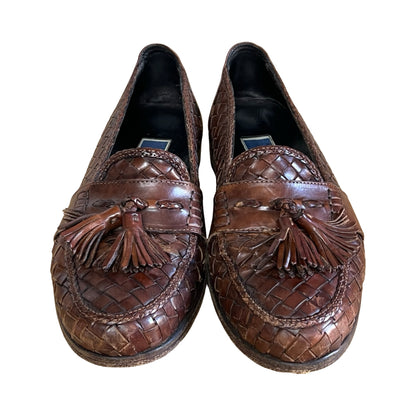 Vintage Bragano Distressed Woven Leather Tassel Loafers Made In Italy Men’s 7.5
