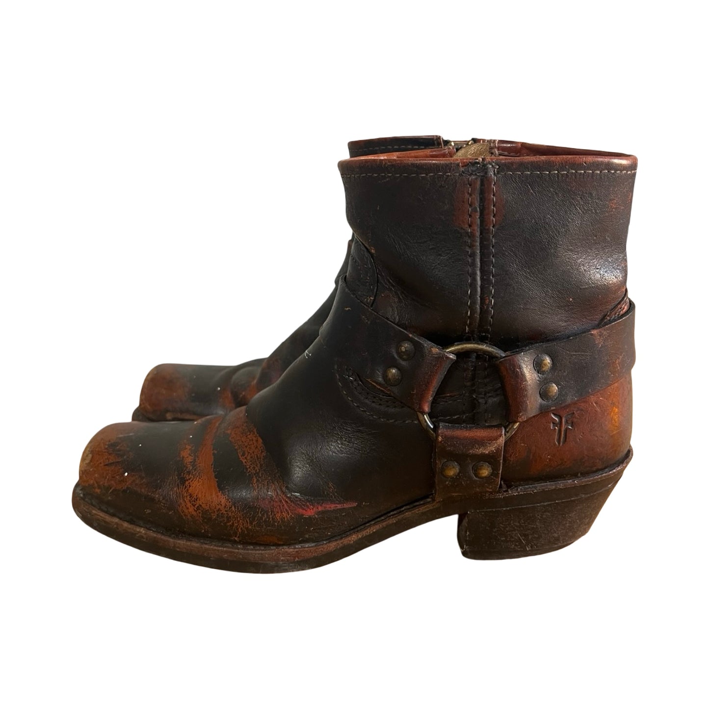 Vintage Frye Harness Ankle Zip Boots Distressed 8.5